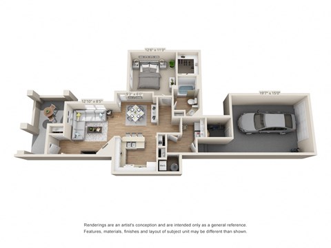 Floor plan for 1 bed, 1 bath, 865 sqft